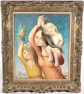 Oil on Canvas, Mora, Mother and Children