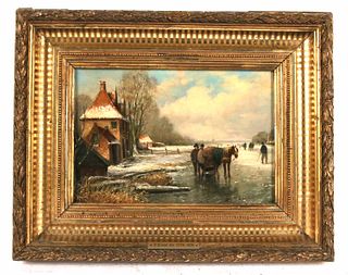 Oil on Panel, Dutch Winter Scene, P.G. van Os