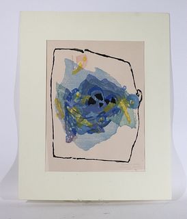 Japanese Print, Rikio Takahashi, Blue Abstract 