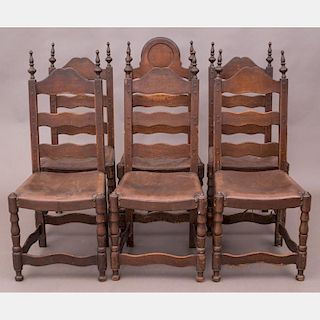 A Group of Six Charles I Style Walnut Side Chairs, 20th Century.