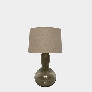 Gray Glass Table Lamps With Natural Linen Shades  (2 in Stock)