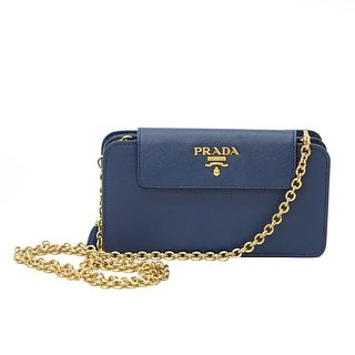 Prada Saffiano Front Logo Wallet with Chain Link