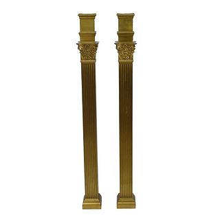 Pair of Gilt Bronze Columns as Lamps