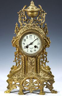 A LATE 19TH C FRENCH BRASS CLOCK SIGNED JAPY FRERES