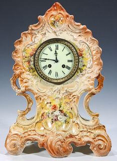 A LARGE ORNATE CHINA CASE CLOCK WITH JAPY FRERES MVMT