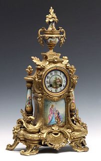 A 19TH C. FRENCH CLOCK WITH HAND PAINTED PORCELAINS