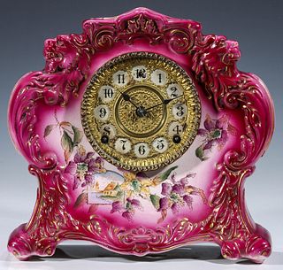 A GILBERT 411 ELABORATE CHINA CASE CLOCK WITH LIONS