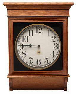 A SESSIONS TIME ONLY WALL CLOCK IN OAK CASE