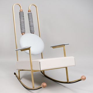 Rulla Leather & Brass Rocking Chair by Mario Milana