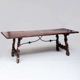 Italian Baroque Style Chestnut and Wrought Iron Refectory Table