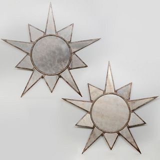 Pair of Faux Painted Metal Star Shaped Mirrors