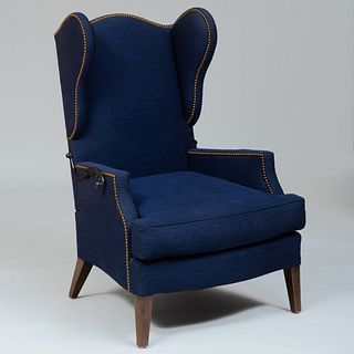 Continental Stained Wood and Upholstered Wing Chair with Adjustable Back