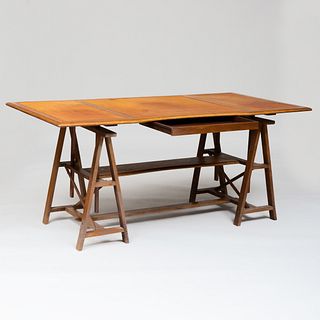 Large French Bleached Walnut and Leather Writing Top on A-Frame Supports