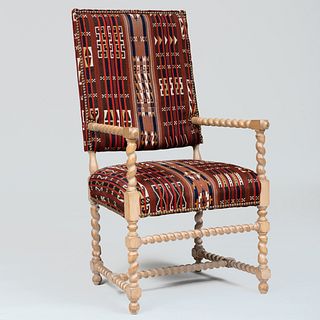 Painted Barley Twist Armchair with Kilim Upholstery