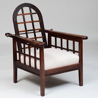 English Arts and Crafts Stained Oak Adjustable Armchair