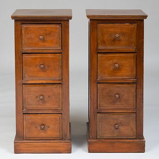 Pair of Tall English Stained Oak Bedside Tables