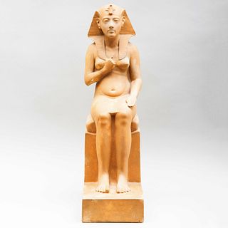 Painted Ceramic Figure of an Egyptian Pharaoh