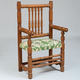 Large Continental Carved Oak Armchair