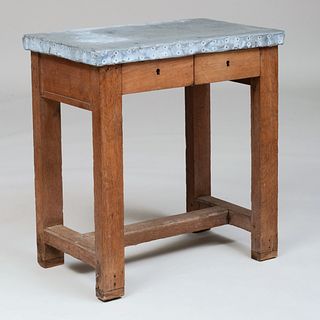 Rustic Zinc Topped Oak Table