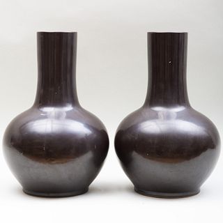 Pair of Large Chinese Glazed Porcelain Bottle Vases 