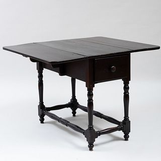 English Black Painted Pine Drop-Leaf Table