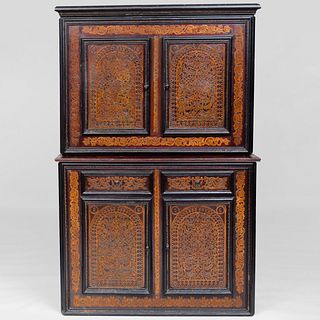 Continental Relief Carved Maple and Ebonized Cupboard, Austrian or German