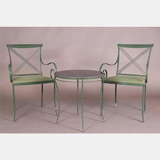 A Vintage Painted Wrought Metal Patio Set, 20th Century.