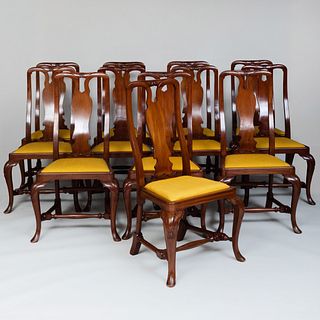 Set of Twelve Danish Rococo Style Carved Cherry Dining Chairs