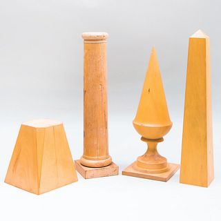 Group of Four Wood Objects and a Stand