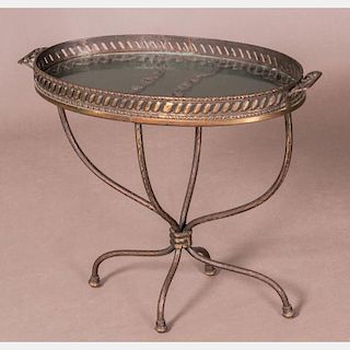 An Italian Wrought Metal and Glass Side Table, 20th Century.