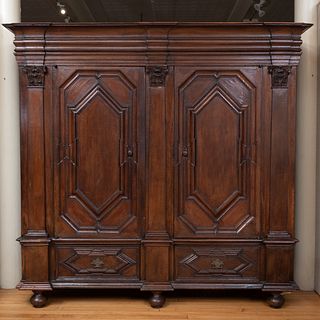 Large French Carved Oak Armoire, Possibly Belgian