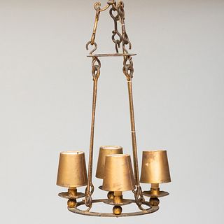 Pair of Gilt-Metal Four-Light Chandeliers