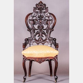 A Victorian Carved Hardwood Chair in the Style of J. & J.W. Meeks, Baltimore, 19th Century.