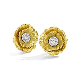 Mish Poppy Flower Earclips, 18k Gold & Diamond Pavé