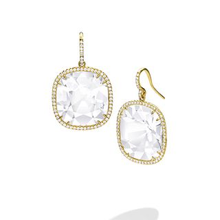Mish Ice Cube French Hook Earrings, 18k Gold, Rock Crystal and Diamond Pavé