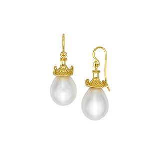 Mish Pagoda Roof French Wire Earrings, 18k Gold & South Sea Cultured Pearls 