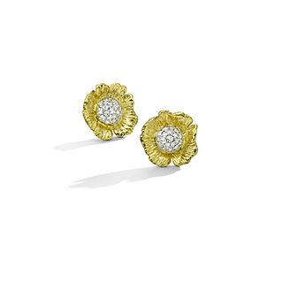 Mish Poppy Flower Stud Earrings, 18k Gold & Diamond Pavé