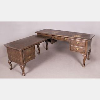 A Queen Anne Style Oak Two Part Desk, 20th Century.