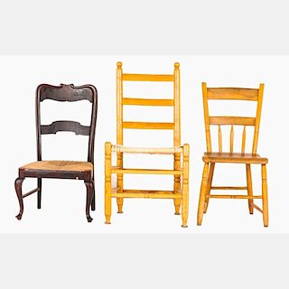 A Group of Three Rustic Side Chairs in Various Styles, 20th Century.