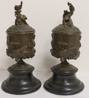 An Antique Pair Of Finely Chased Bronze Urns