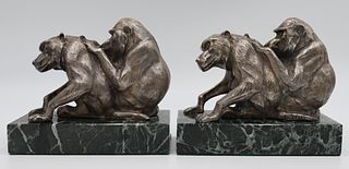 Pair of Signed Bourcart Art Deco Monkey Bookends.
