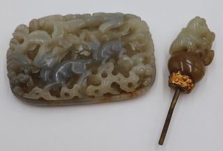 Heavily Carved Jade Pendant.