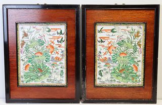 Pair of Framed Chinese Enamel Decorated Porcelain