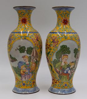 Pair of 19th/20th C Enamel Vases.