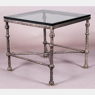 A Diego Giacometti Style Forged Metal and Glass Side Table, 20th Century.