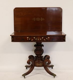 Regency Bone and Brass Inlaid Card Table