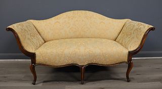 Antique Louis XV Style Wing Arm Upholstered Settee