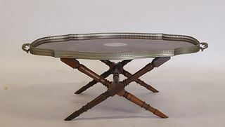 Antique Bamboo Base Tray Top Coffee Table.
