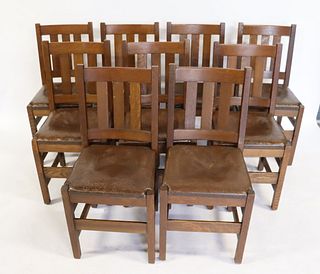 9 J. M. Young Mission Oak Chairs.