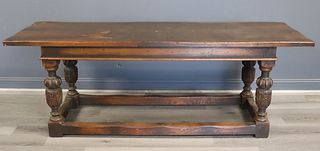 Antique Tudor Style Oak Trestle Table.